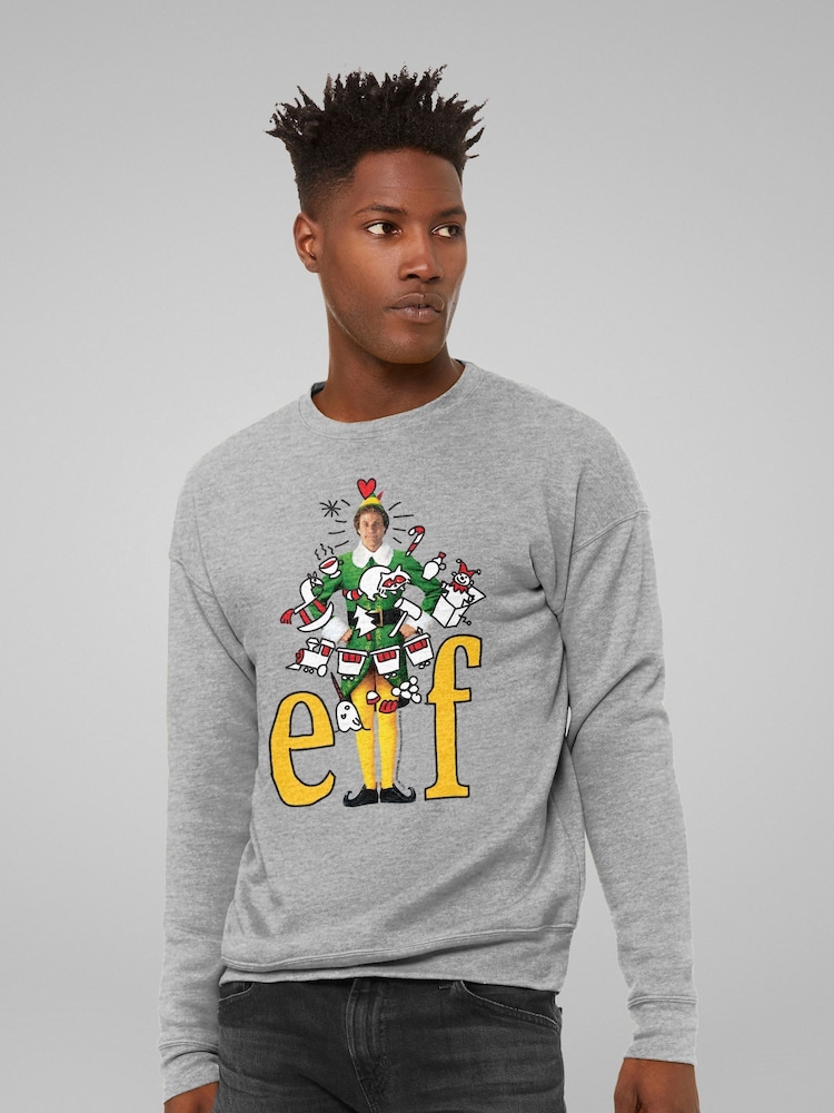 All + Every Grey Elf Buddy Cartoon Christmas Drawings Sweat Top - Image 2 of 4 All + Every Grey Elf Buddy Cartoon Christmas Drawings Sweat Top - Image 2 of 4