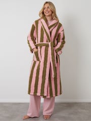 Threadbare Pink Stripe Borg Dressing Gown - Image 1 of 4
