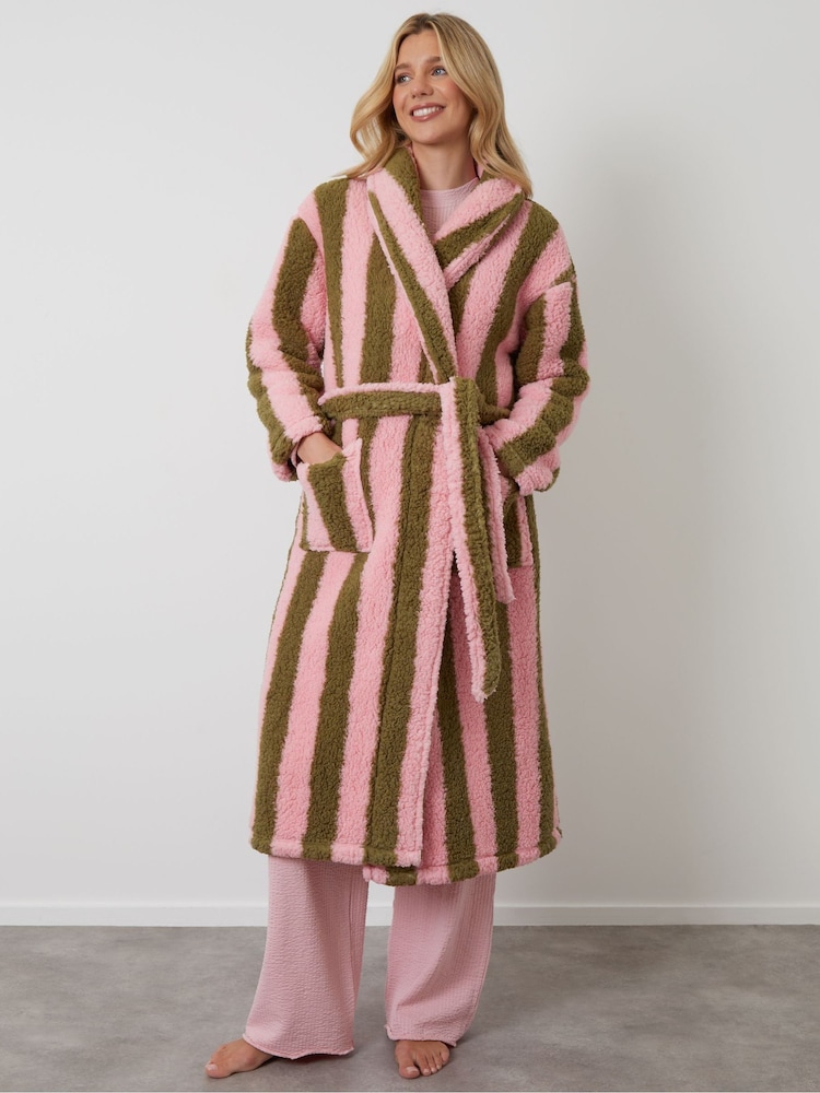 Threadbare Stripe Borg Dressing Gown - صورة 1 من 4 Threadbare Stripe Borg Dressing Gown - صورة 1 من 4