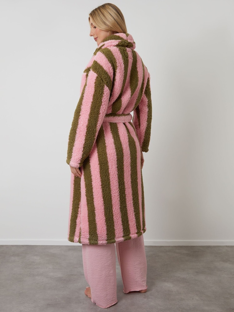 Threadbare Pink Stripe Borg Dressing Gown - Image 2 of 4