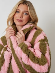 Threadbare Pink Stripe Borg Dressing Gown - Image 4 of 4