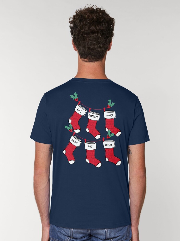 All + Every Blue Friends Christmas Stockings Back Print T-Shirt - Image 1 of 4 All + Every Blue Friends Christmas Stockings Back Print T-Shirt - Image 1 of 4
