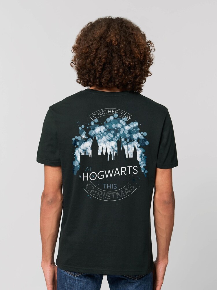 All + Every Black Harry Potter Christmas Staying At Hogwarts This Xmas Back Print T-Shirt - Image 1 of 4 All + Every Black Harry Potter Christmas Staying At Hogwarts This Xmas Back Print T-Shirt - Image 1 of 4