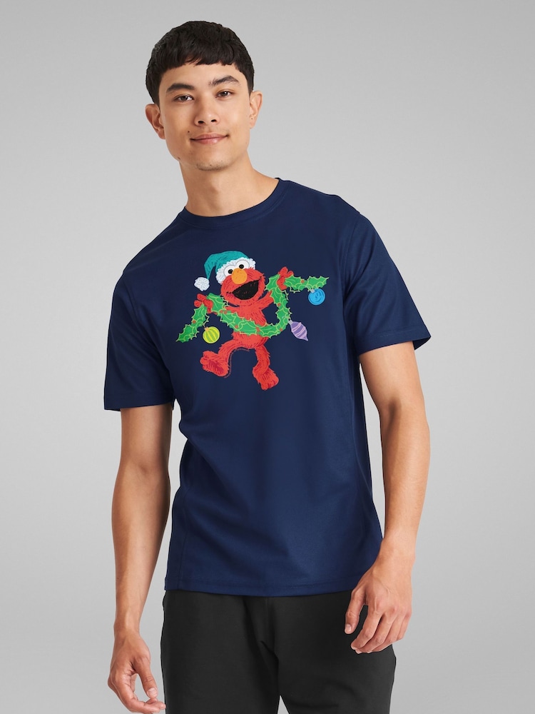 All + Every Blue Sesame Street Elmo Christmas Garland T-Shirt - Image 1 of 4 All + Every Blue Sesame Street Elmo Christmas Garland T-Shirt - Image 1 of 4