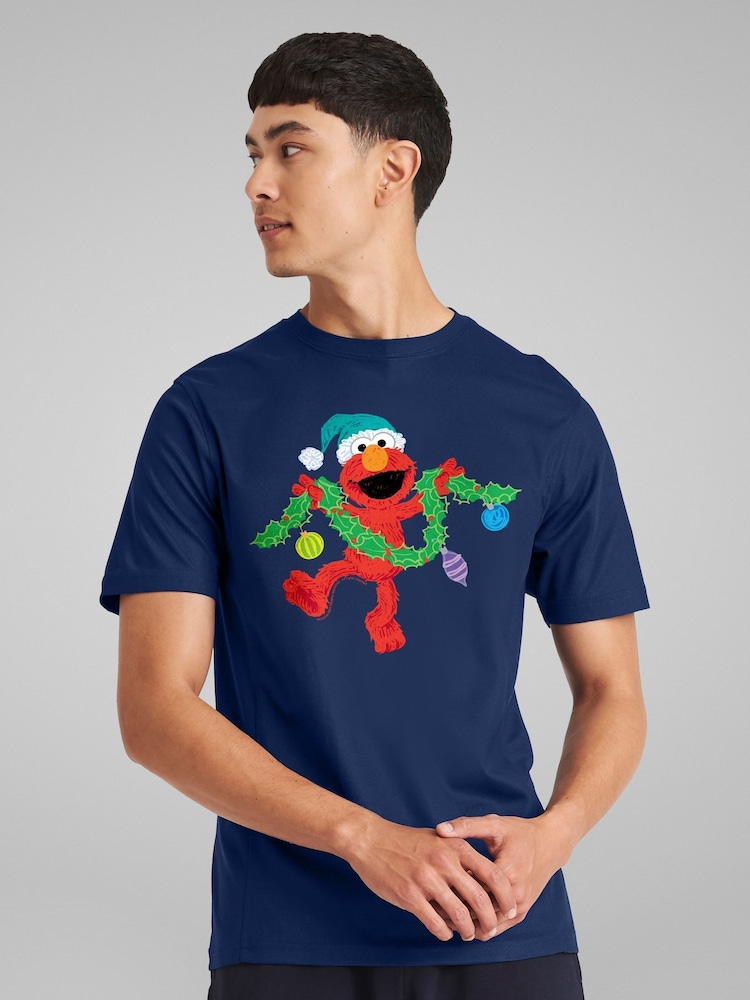 All + Every Blue Sesame Street Elmo Christmas Garland T-Shirt - Image 2 of 4 All + Every Blue Sesame Street Elmo Christmas Garland T-Shirt - Image 2 of 4
