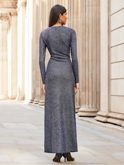 Ro&Zo Blue Sparkle Ruched Front Long Sleeve Dress - Image 2 of 2