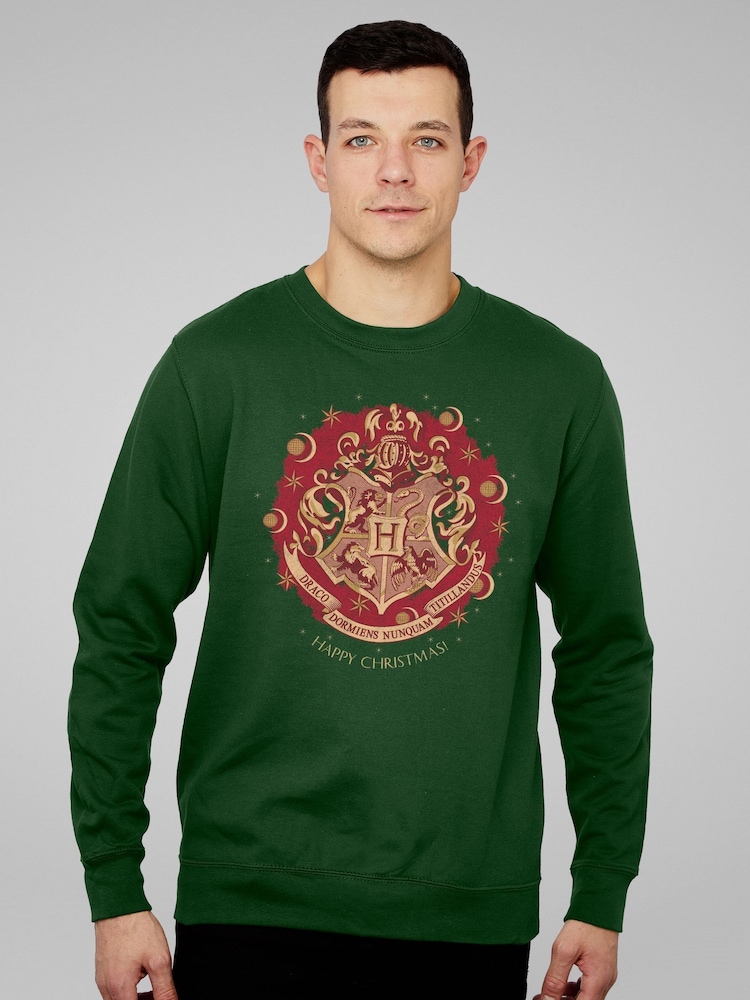 All + Every Green Harry Potter Christmas Hogwarts Crest Sweatshirt - Image 2 of 4