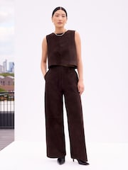 Ro&Zo Brown Suede Wide Leg Trousers - Image 1 of 3
