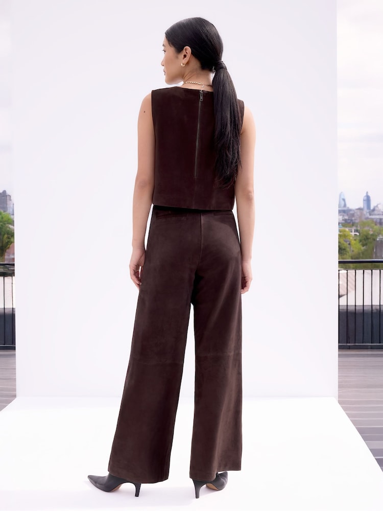 Ro&Zo Brown Suede Wide Leg Trousers - Image 2 of 3