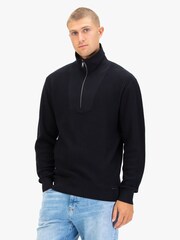 Luke 1977 Lifton Black Quarter Zip Knitted Jumper - Image 1 of 7