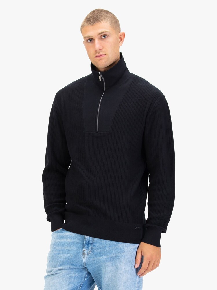 Luke 1977 Lifton Black Quarter Zip Knitted Jumper - Image 1 of 7