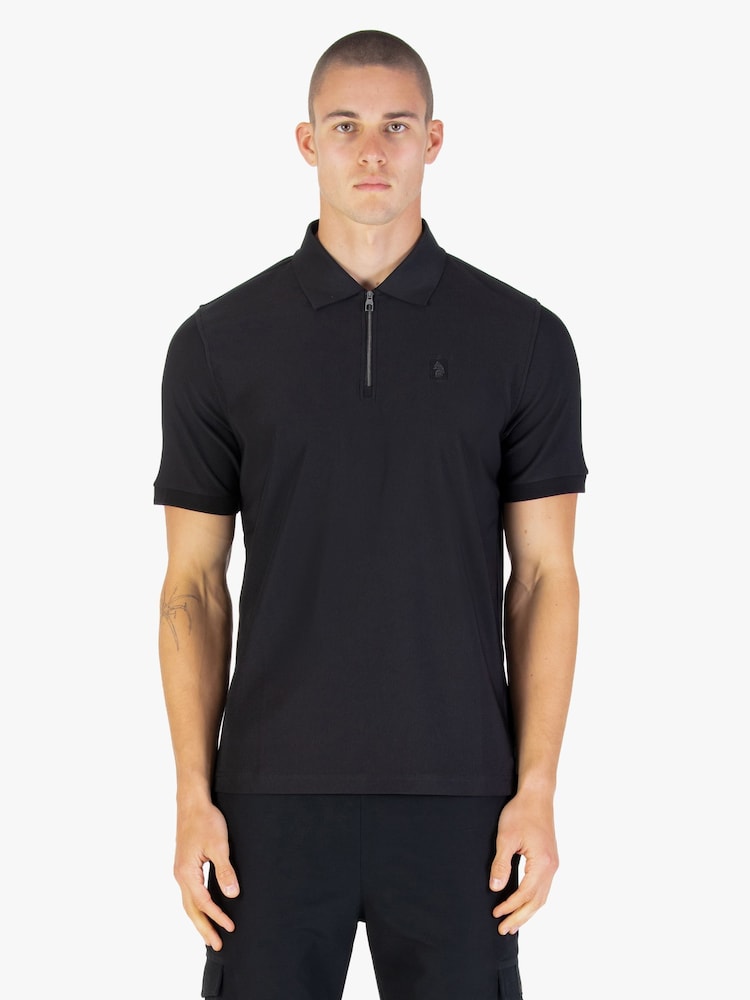 Luke 1977 Penrith Zip Neck Black Polo Shirt - Image 1 of 7 Luke 1977 Penrith Zip Neck Black Polo Shirt - Image 1 of 7