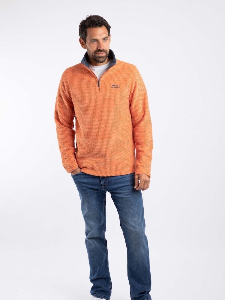 Weird Fish Orange Newark 1/4 Zip Grid Fleece - Image 1 of 6 Weird Fish Orange Newark 1/4 Zip Grid Fleece - Image 1 of 6