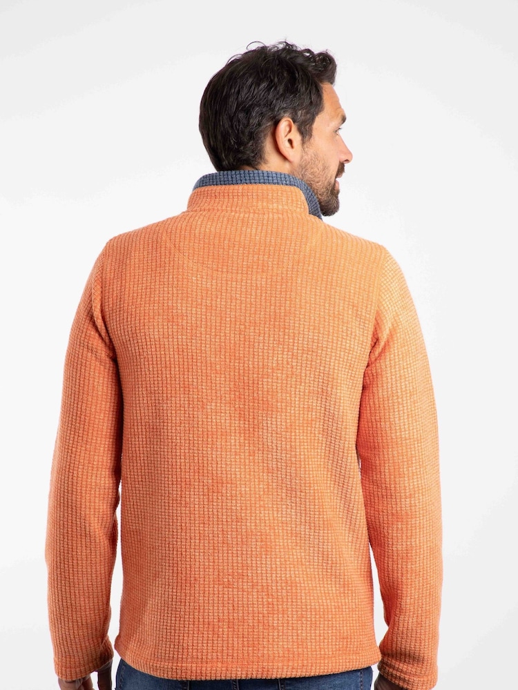 Weird Fish Orange Newark 1/4 Zip Grid Fleece - Image 2 of 6 Weird Fish Orange Newark 1/4 Zip Grid Fleece - Image 2 of 6