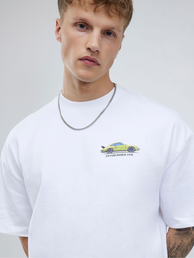 River Island White Oversized Classic Car T-Shirt - Image 4 of 4