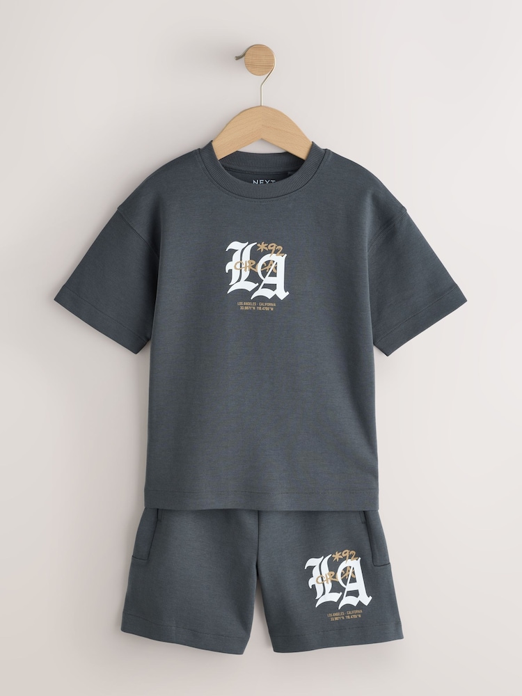 Charcoal Grey Heavyweight Short Sleeve T-Shirt and Shorts Set (3-16yrs) - Image 1 of 6