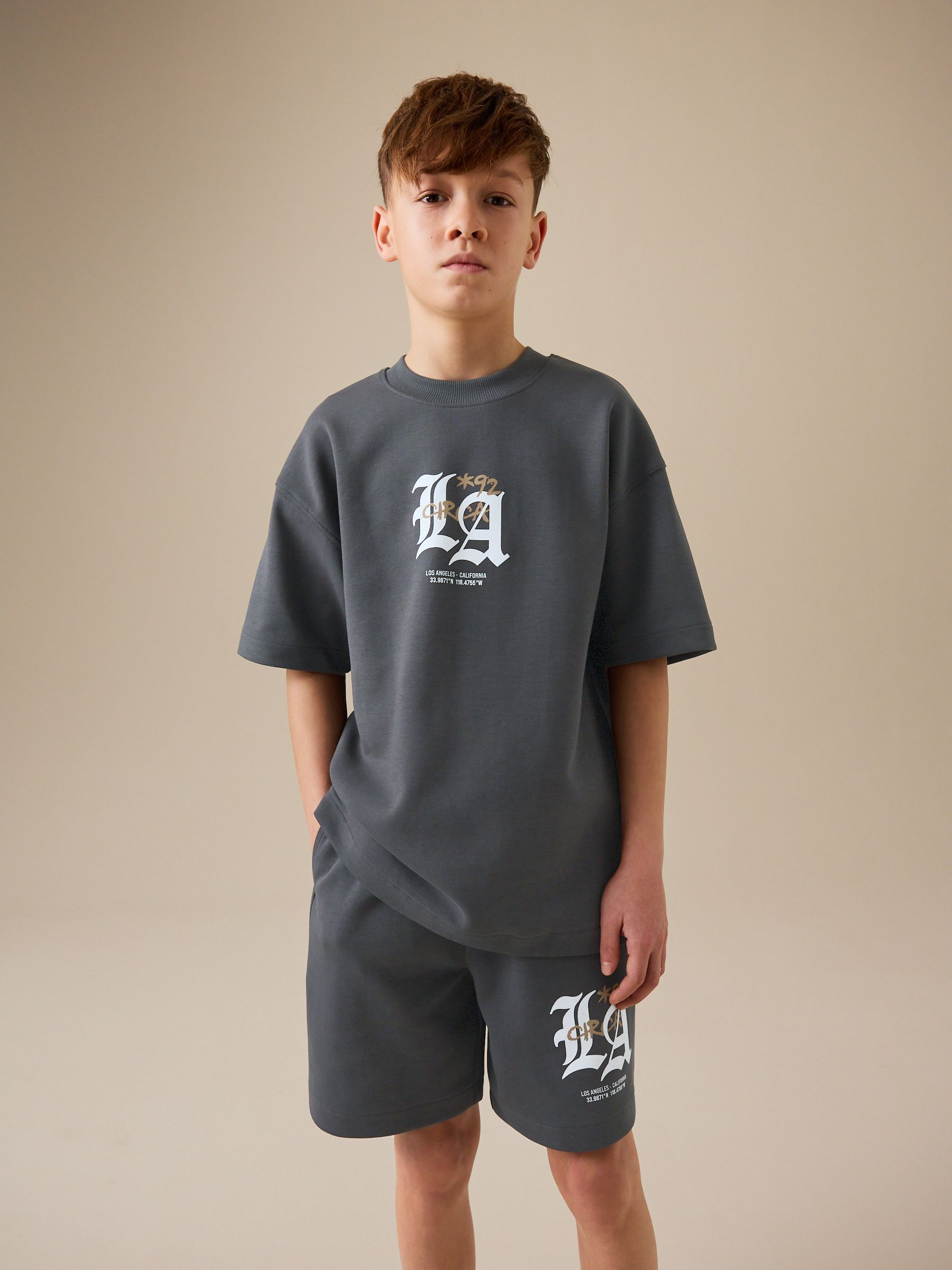 Buy Charcoal Grey Heavyweight Short Sleeve T-Shirt and Shorts Set