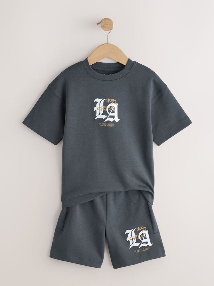 Charcoal Grey Heavyweight Short Sleeve T-Shirt and Shorts Set (3-16yrs) - Image 2 of 6