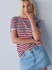 Blue/Red Striped Layered Short Sleeve Crew Neck T-Shirt - Image 1 of 8