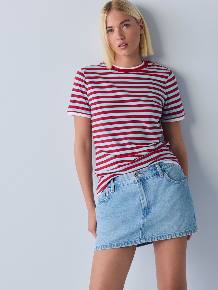 Blue/Red Striped Layered Short Sleeve Crew Neck T-Shirt - Image 2 of 8