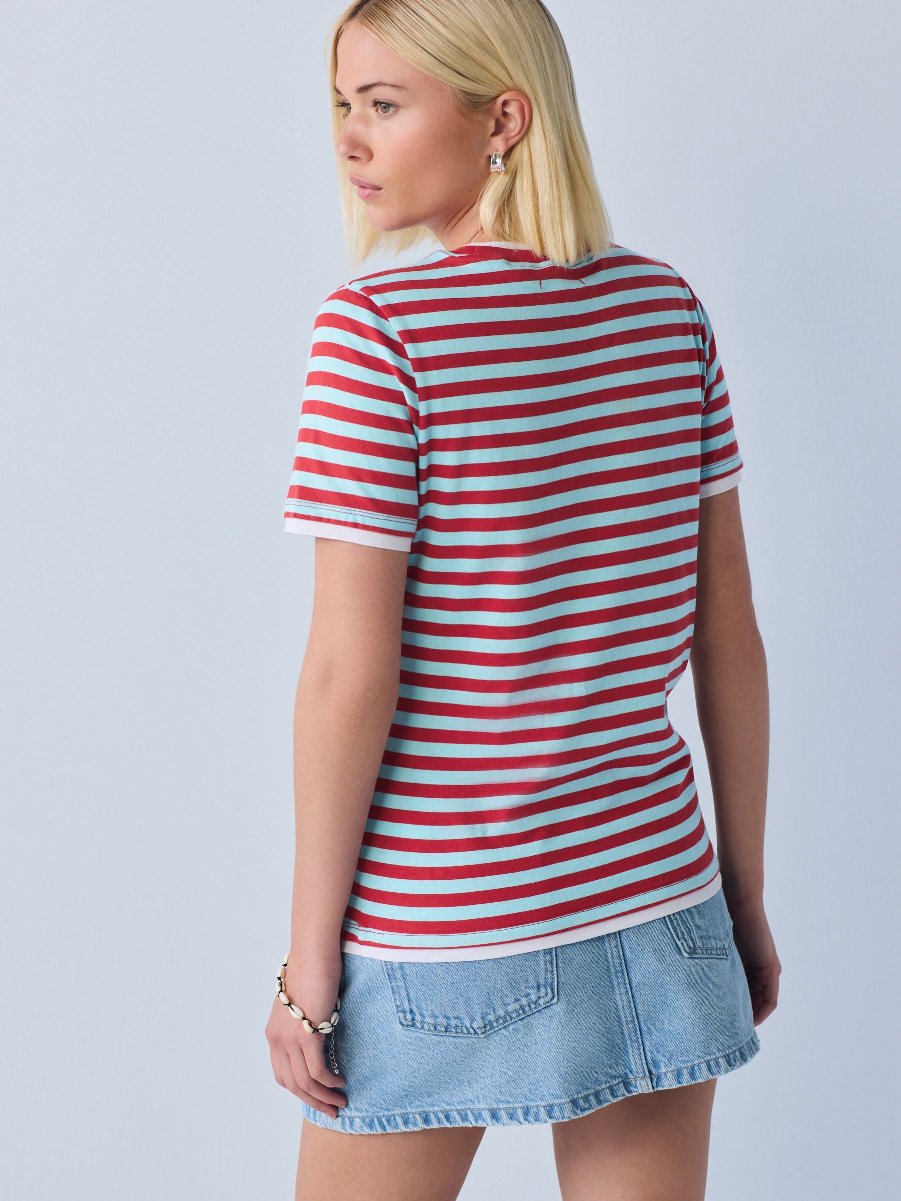 Buy Blue/Red Striped Layered Short Sleeve Crew Neck T-Shirt from