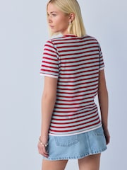 Blue/Red Striped Layered Short Sleeve Crew Neck T-Shirt - Image 4 of 8