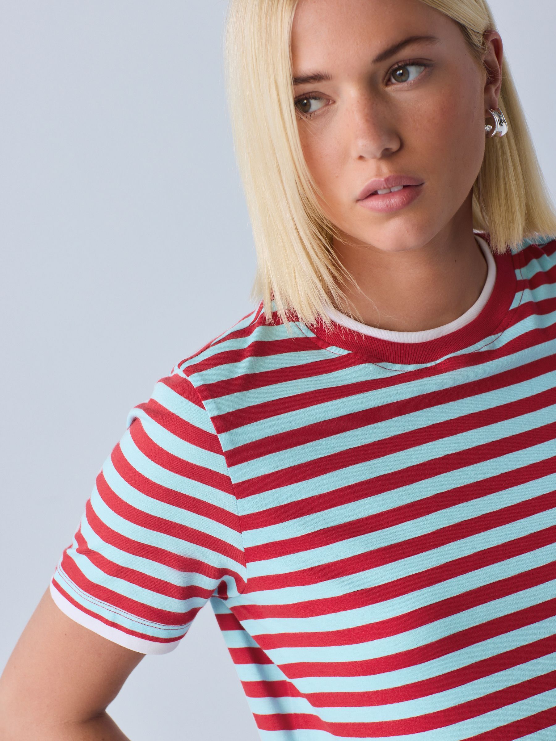 Buy Blue/Red Striped Layered Short Sleeve Crew Neck T-Shirt from