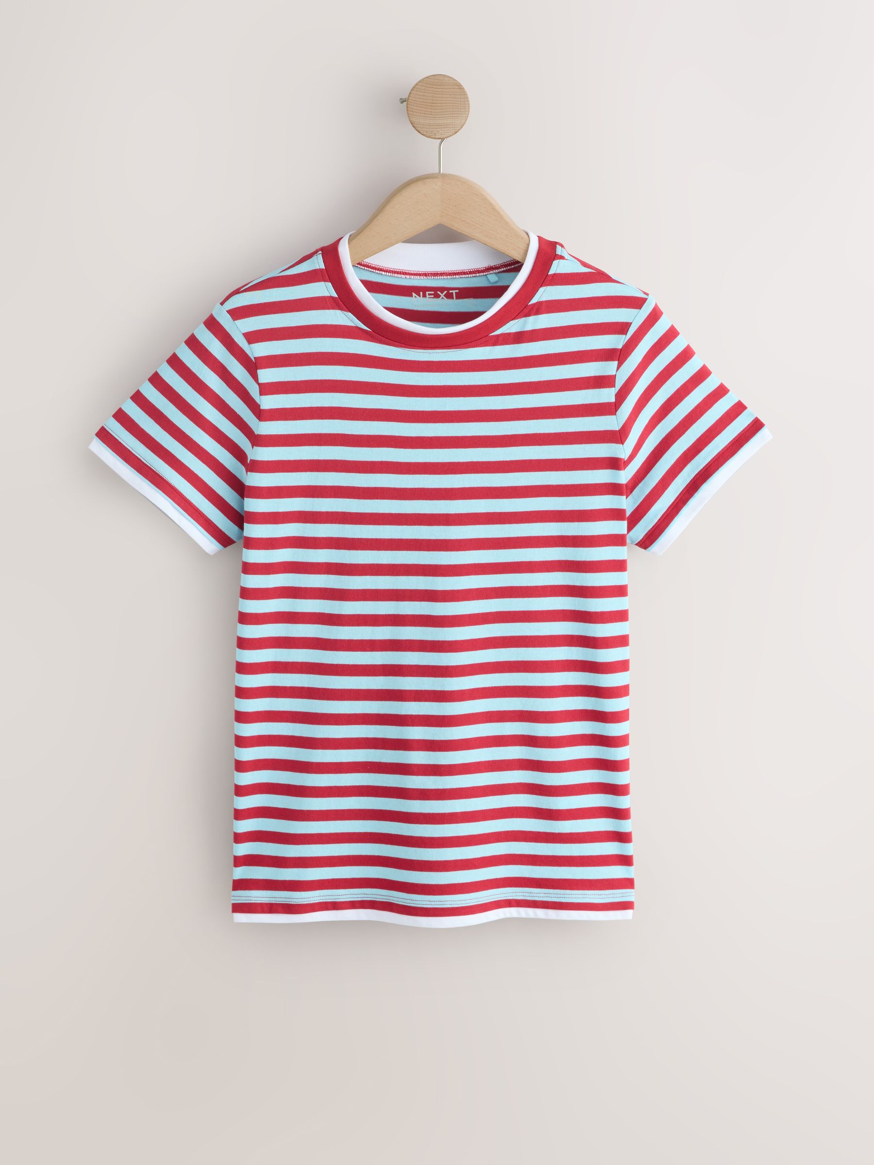 Buy Blue/Red Striped Layered Short Sleeve Crew Neck T-Shirt from