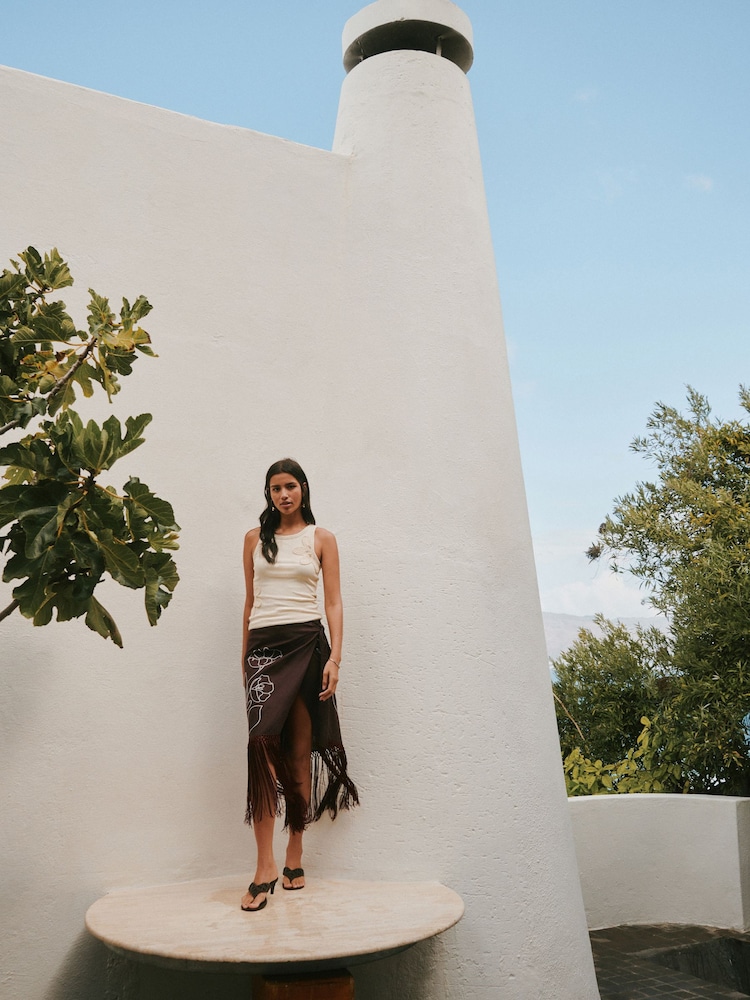 Ecru Ribbed Crochet Vest Top - Image 2 of 8