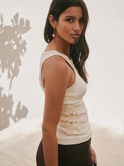 Ecru Ribbed Crochet Vest Top - Image 3 of 8