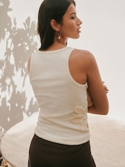 Ecru Ribbed Crochet Vest Top - Image 4 of 8