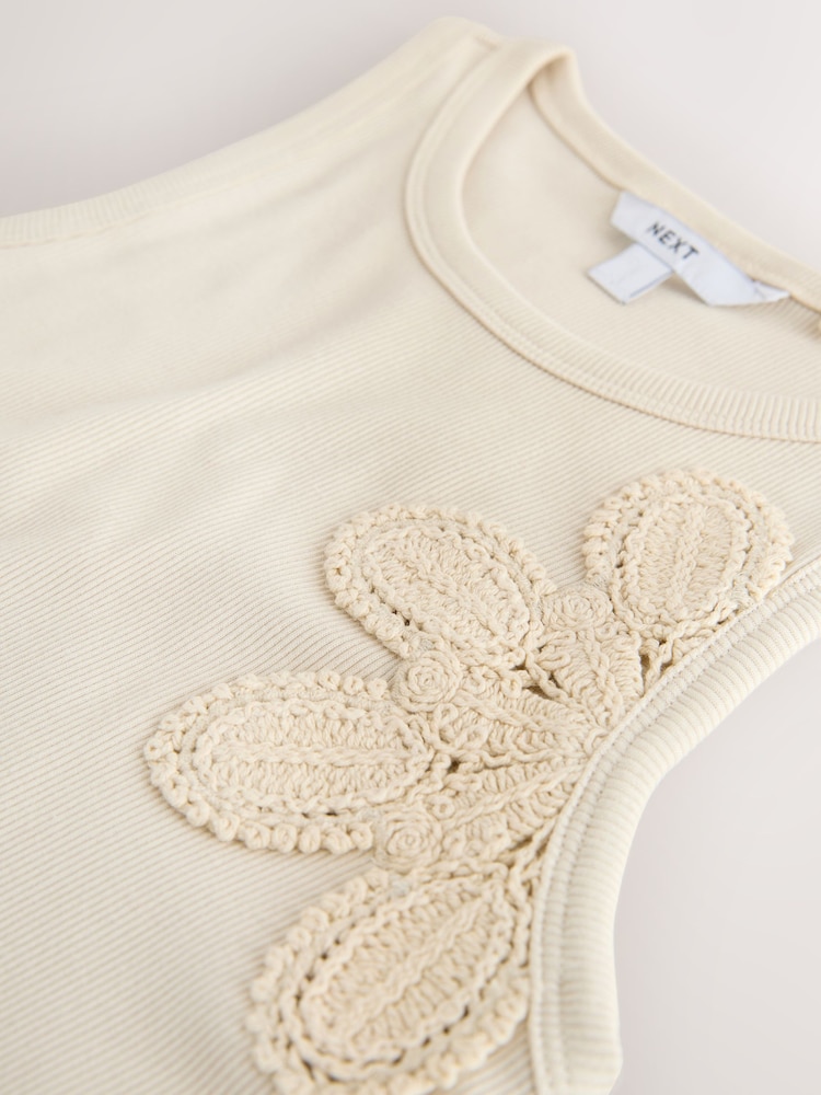 Ecru Ribbed Crochet Vest Top - Image 8 of 8