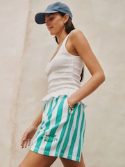 Green/Ecru Stripe Graphic Jersey Shorts - Image 1 of 5