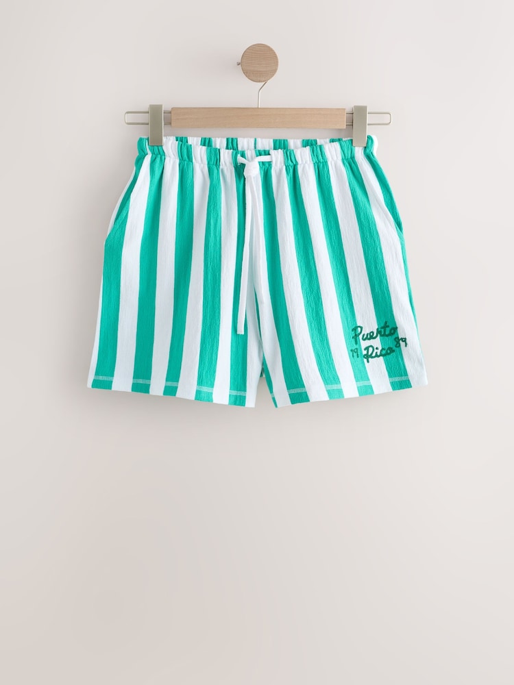 Green/Ecru Stripe Graphic Jersey Shorts - Image 2 of 5