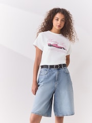 White/Pink Race Car Graphic Fitted Crew Neck T-Shirt - Image 3 of 6