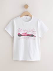 White/Pink Race Car Graphic Fitted Crew Neck T-Shirt - Image 4 of 6
