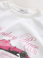 White/Pink Race Car Graphic Fitted Crew Neck T-Shirt - Image 5 of 6