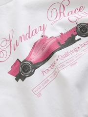 White/Pink Race Car Graphic Fitted Crew Neck T-Shirt - Image 6 of 6