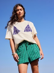 Ecru Bikini Graphic Crochet Short Sleeve Crew Neck T-Shirt - Image 1 of 4