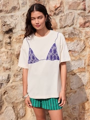 Ecru Bikini Graphic Crochet Short Sleeve Crew Neck T-Shirt - Image 2 of 4