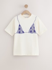 Ecru Bikini Graphic Crochet Short Sleeve Crew Neck T-Shirt - Image 5 of 7