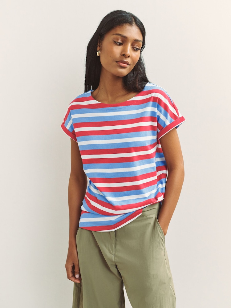 Blue/Red Stripe Cap Sleeve T-Shirt - Image 1 of 8