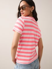 Bright Pink Striped Layered Short Sleeve Crew Neck T-Shirt - Image 4 of 7