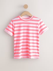 Bright Pink Striped Layered Short Sleeve Crew Neck T-Shirt - Image 5 of 7