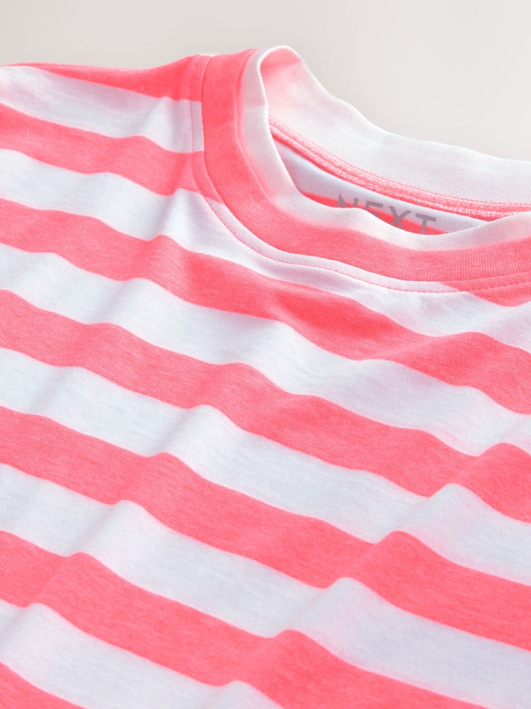 Bright Pink Striped Layered Short Sleeve Crew Neck T-Shirt - Image 7 of 7