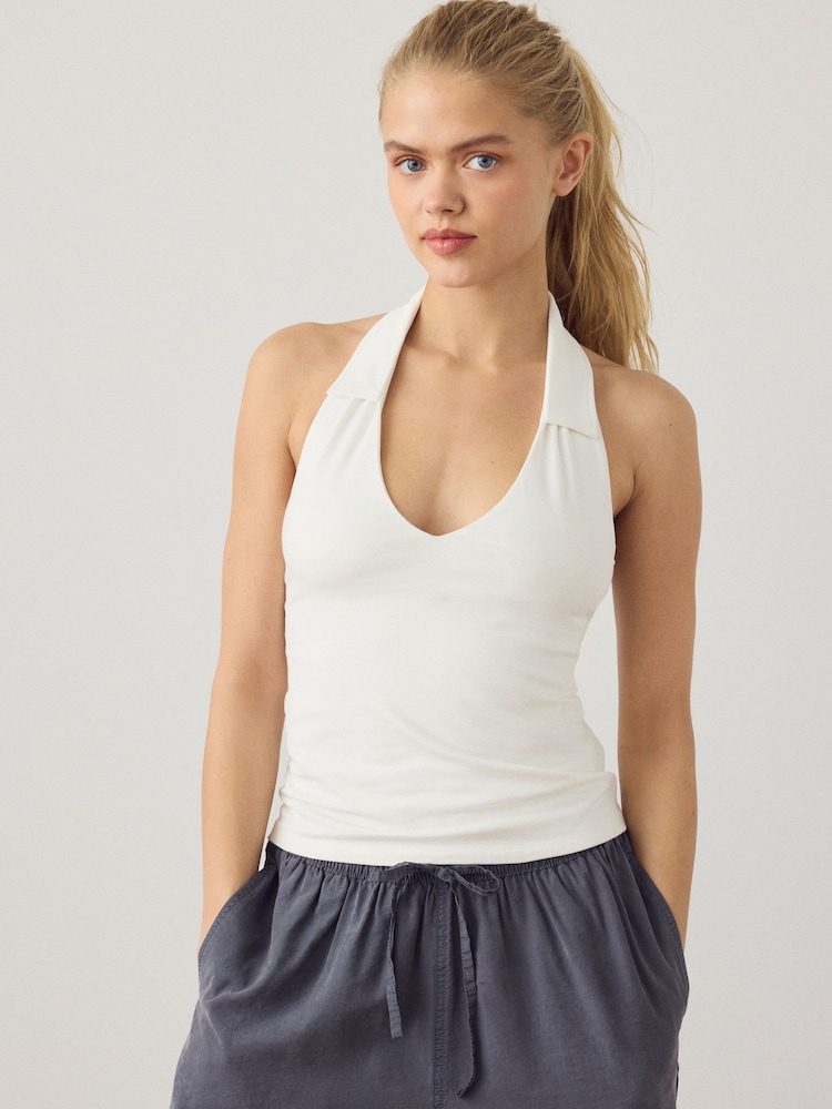 White Collared Halter Neck Top - Image 2 of 7