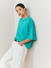 Aqua Blue Oversized Boxy Fit Heavyweight Crew Neck T-Shirt - Image 1 of 6