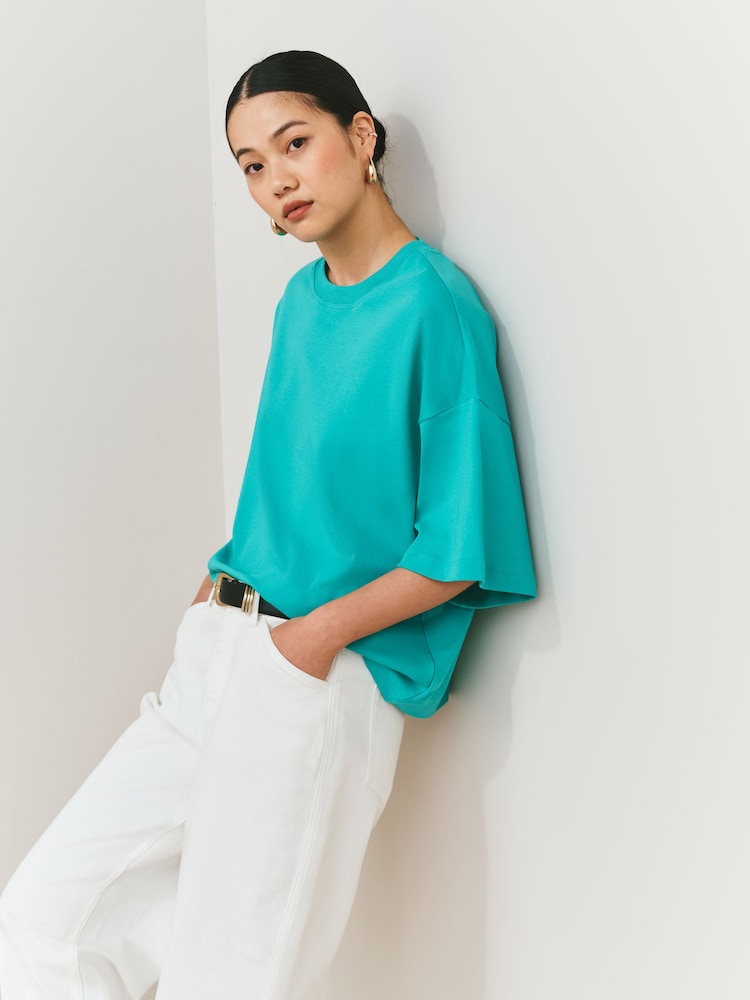 Aqua Blue Oversized Boxy Fit Heavyweight Crew Neck T-Shirt - Image 1 of 6