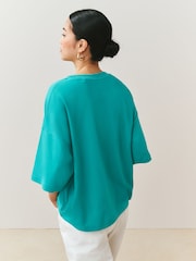 Aqua Blue Oversized Boxy Fit Heavyweight Crew Neck T-Shirt - Image 2 of 6