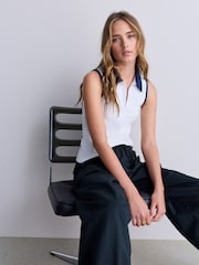 White Quarter Zip Ribbed Racer Vest - Image 2 of 4